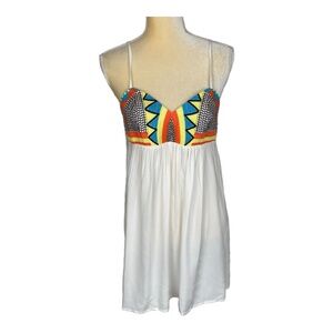 Love Stitch‎ White Embroidered Beach Sundress Aztec Boho Size Small